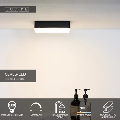 Lucide CERES-LED - Deckenleuchte Badezimmer - LED Dim. - 1x30W 3000K - IP44 - Schwarz - USP